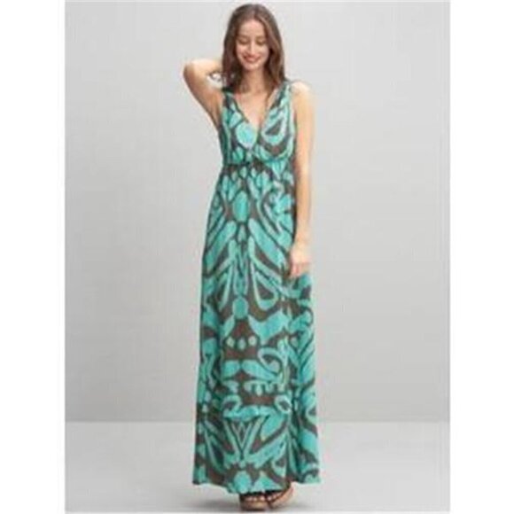 Banana Republic Dresses & Skirts - Banana Republic 100% Silk Printed Ruffled Hem Maxi Dress Turquoise Brown‎ Size 0